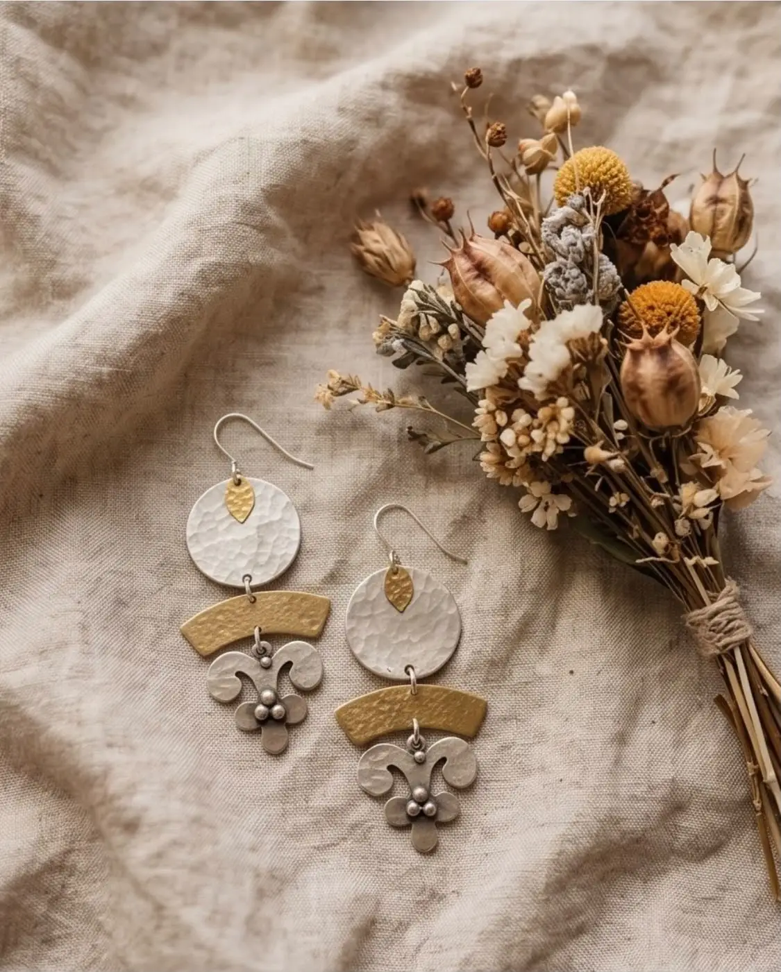 Silver plated drops with brass accents